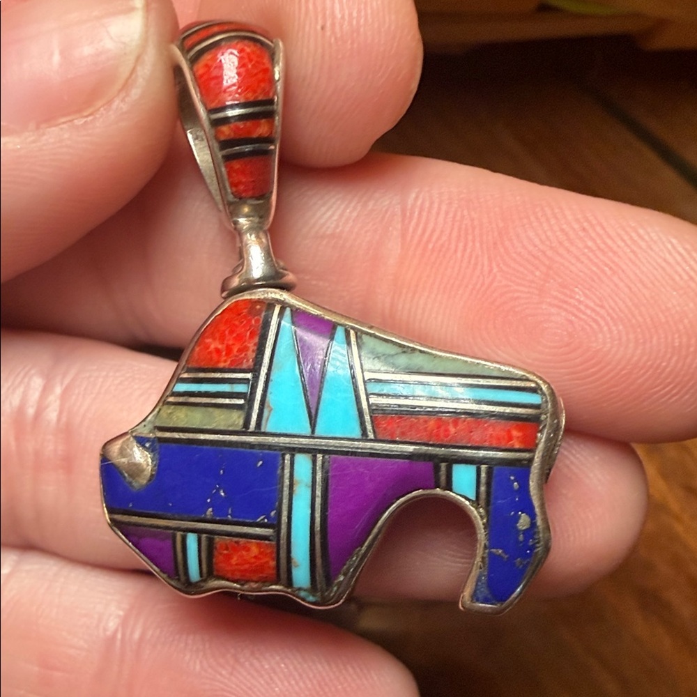 Sterling Silver Southwest Reversible Buffalo Pendant